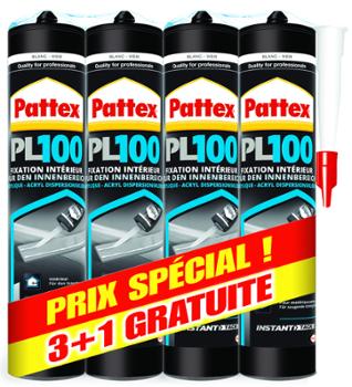 Colle PL100 HIGH TACK blanc Lot de 3+1GRAT 4x380g