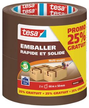 Tesa Lot 2rlx Emballage Rapide Solide Havane 50mmx66ml +25%GRATUIT
