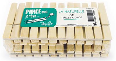 Lot de 36 pinces à linge en bois La Naturelle, idéales pour étendre le linge