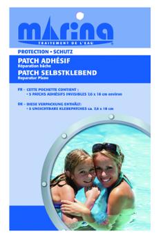 Lot de 5 patchs adhésifs transparents étanches pour réparation de bâches et liners de piscine.
