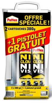 Colle Ni Clou Ni Vis, Lot 2 Cartouches 380g + 1 Pistolet
