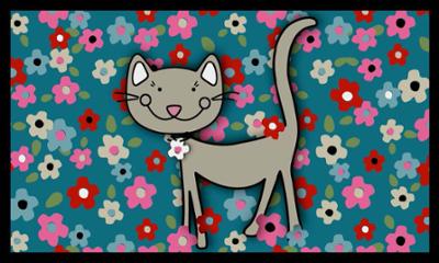 Tapis Velvet Dessin Chat&Fleurs 45 x 75 cm