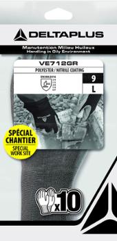 Paire de Gants Milieu Huileux Tricot Enduit Gris sachet de 10