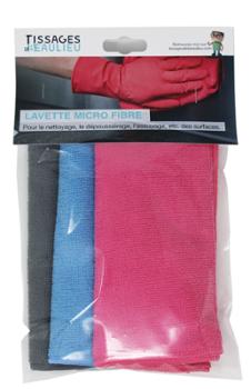 Lavettes Microfibres en Couleur 38x38cm Lot de 3 Sachet Accrochable