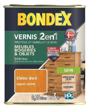 Vernis Bois Satin 2en1 Pot 0L25 Chêne Doré