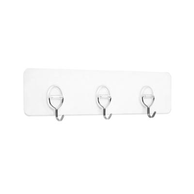 Cintre adhésif réutilisable triple crochets transparents