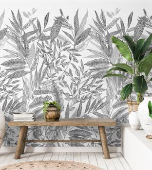 JF6101 Papier Peint Panoramique Branca Jungle Noir & Blanc 159 x 280 cm