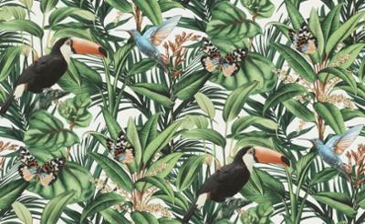 Papier peint vinyle grainé sur intissé motif Toucan Blanc, finition texturée