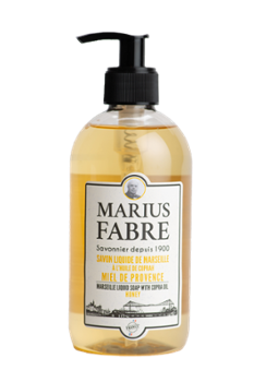Flacon pompe de Savon de Marseille Liquide 400 ml Senteur Miel pour les mains.