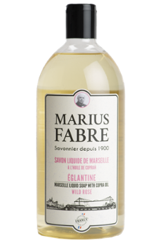 Savon de Marseille Liquide traditionnel en flacon de 1L, senteur Églantine.