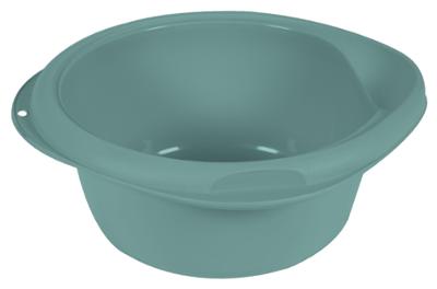 Cuvette ronde vert eucalyptus de 7.6 litres en plastique pour le nettoyage, avec poignées intégrées.