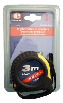 Mètre Ruban Bi-Matière Ohio 3mx16mm Sous Blister