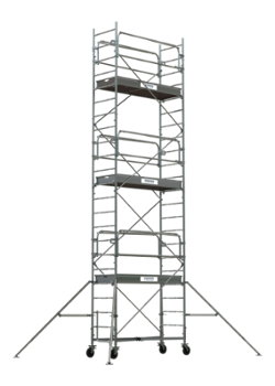 Échafaudage roulant en acier Generis 750/3 avec plancher de 7.2m, évolutif et mobile pour travaux de chantier.