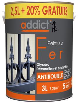 Addict Peinture Brillante Fer Antirouille Blanche 2L5+20%GRATUIT