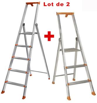 Escabeau Alu Pro 54 Lot de 2 - 3 et 5 Marches