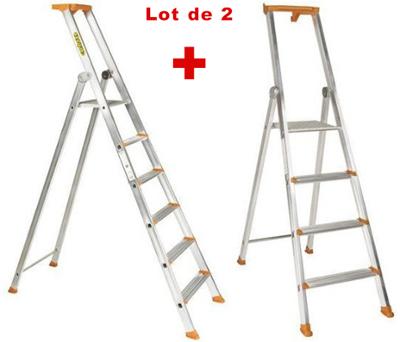 Escabeau Alu Pro 54 Lot de 2 - 4 et 6 Marches