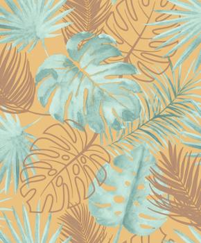 Papier peint intissé L60402 Glitter Amazonie Jaune, motif jungle luxuriante avec effet pailleté.