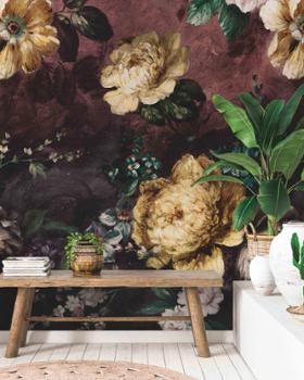 Papier peint panoramique A52001 motif Painted Flowers représentant des fleurs peintes et colorées, en 3 lès de 159 x 280 cm