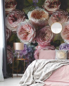 Papier peint panoramique A52101 Romantic Flowers, motif floral romantique en 3 lés, dimensions 159 x 280 cm.