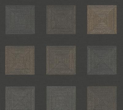 371724 Papier Peint Vinyle Grainé sur Intissé Motif Massaï Noir Or