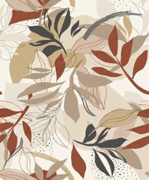 Papier peint vinyle grainé sur intissé motif feuille Aldéa brique, avec texture en relief.