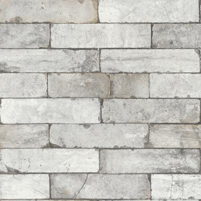 Papier peint vinyle grainé sur intissé motif mur de briques gris style Factory avec texture réaliste