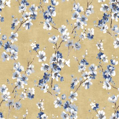 M52702 Papier Peint Vinyle sur Intissé Fleurs de Pommier Fond Jaune