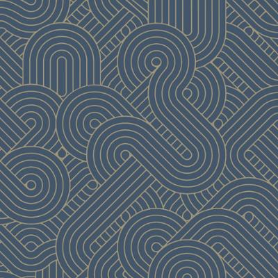 M61601 Papier Peint Expansé sur Intissé Géo Spirale Bleu Or