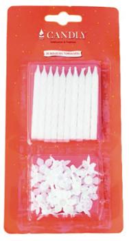 Bougies d'anniversaire blanches fines en blister de 20 pour gâteau