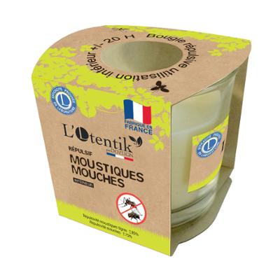 Bougie Anti-Moustique et Anti-Mouche TP19 en pot, parfum citronnelle, idéale pour l'extérieur.