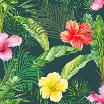 Toile cirée motif floral Hibis, 140 cm de large, idéale pour nappe de table