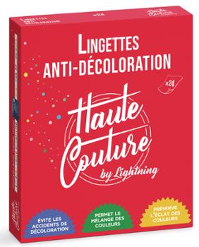 Lingettes anti-décoloration Haute Couture, boîte de 24, pour protéger le linge des transferts de couleur et décolorations accidentelles.