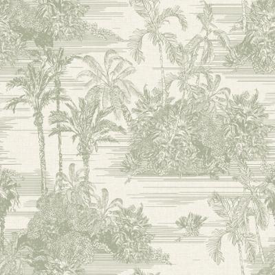 M37304 Papier Vinyle Intissé Jungle Toile de Jouy Vert