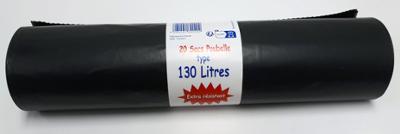 Sacs Poubelle Noirs à Liens 130L Rouleau de 20