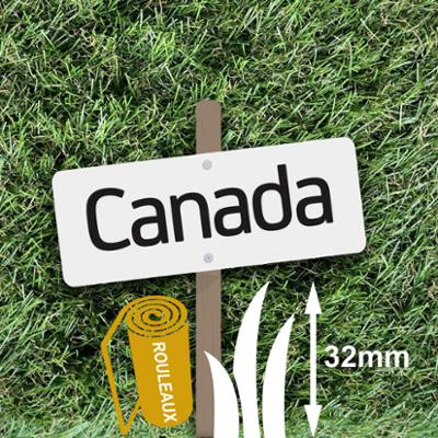 Gazon synthétique vert 32 mm Canada en rouleau de 25 mètres linéaires, aspect naturel