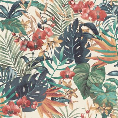 3515 - Papier Peint Vinyle Grainé sur Intissé Motif Jungle Orchidées Crème