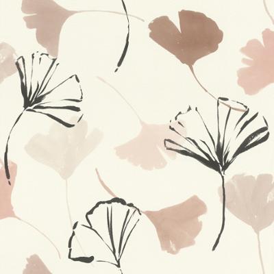 Papier peint vinyle grainé sur intissé motif Ginko aquarelle rose