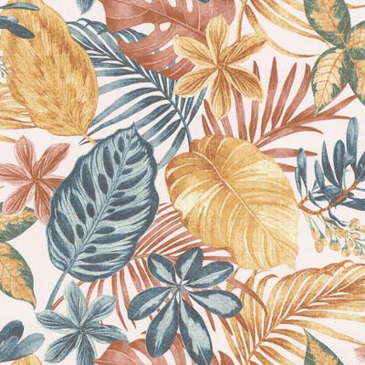Papier peint vinyle sur intissé motif feuilles exotiques aspect toilé dans des tons terre cuite