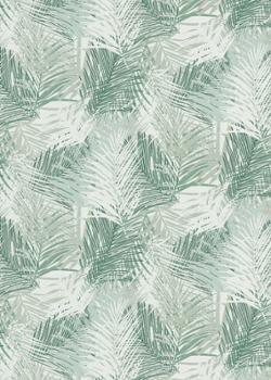 Papier peint vinyle expansé sur intissé à motif feuillage varié vert kaki, créant un décor mural naturel et texturé.