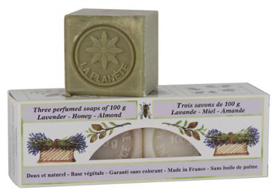 Coffret 3 Savons Cubes 100g Lavande Miel et Amande