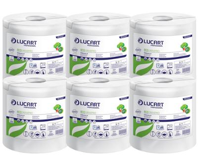 Bobines d'essuyage papier EcoMaxipro, lot de 6, 450 feuilles, blanches et absorbantes