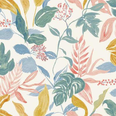 Papier peint vinyle grainé Solar Leaf, motif de feuilles stylisées et lumineuses