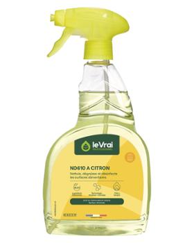 Dégraissant désinfectant ND610 A parfum citron en bouteille de 750 ml avec pulvérisateur