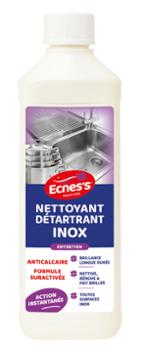 Flacon de 500 ml de nettoyant détartrant pour inox, idéal pour éliminer calcaire et traces.