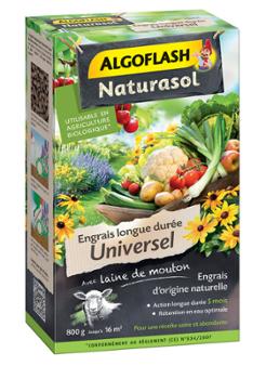 Sac d'engrais Universel Longue Durée Naturasol 800g pour un jardinage optimal et des plantes saines.