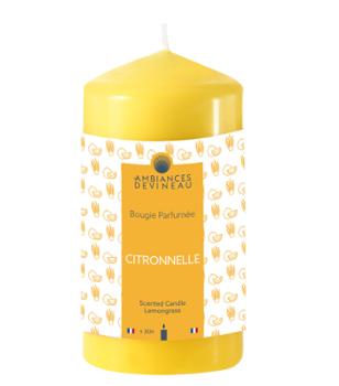 Bougie cylindrique Citronnelle 35h couleur jaune pâle pour l'extérieur anti-moustique