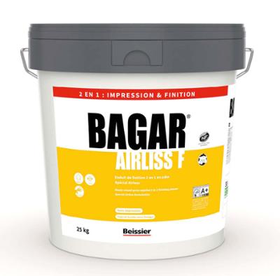 Seau d'enduit à projeter Bagar Airliss F de 25 kg pour murs intérieurs, finition lisse.