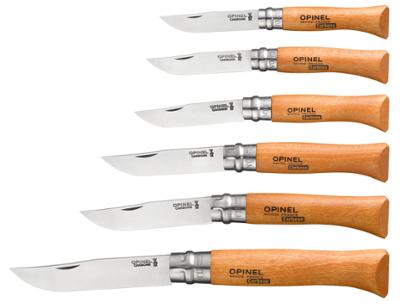 Couteau de table avec lame en acier carbone, virole nickelée et manche en bois