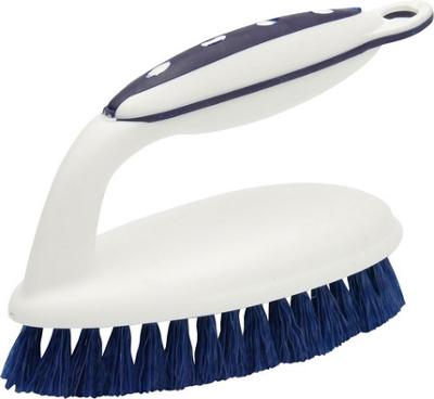 Brosse à laver bi-matière avec poignée ergonomique et poils résistants pour un nettoyage efficace du ménage.