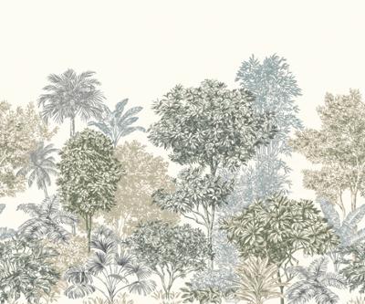 Papier peint panoramique Painted Palms, motif palmiers peints tropicaux, 300 x 250 cm